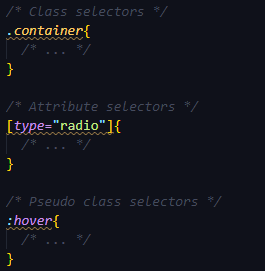 Class Selectors, attribute selectors, and pseudo-class selectors